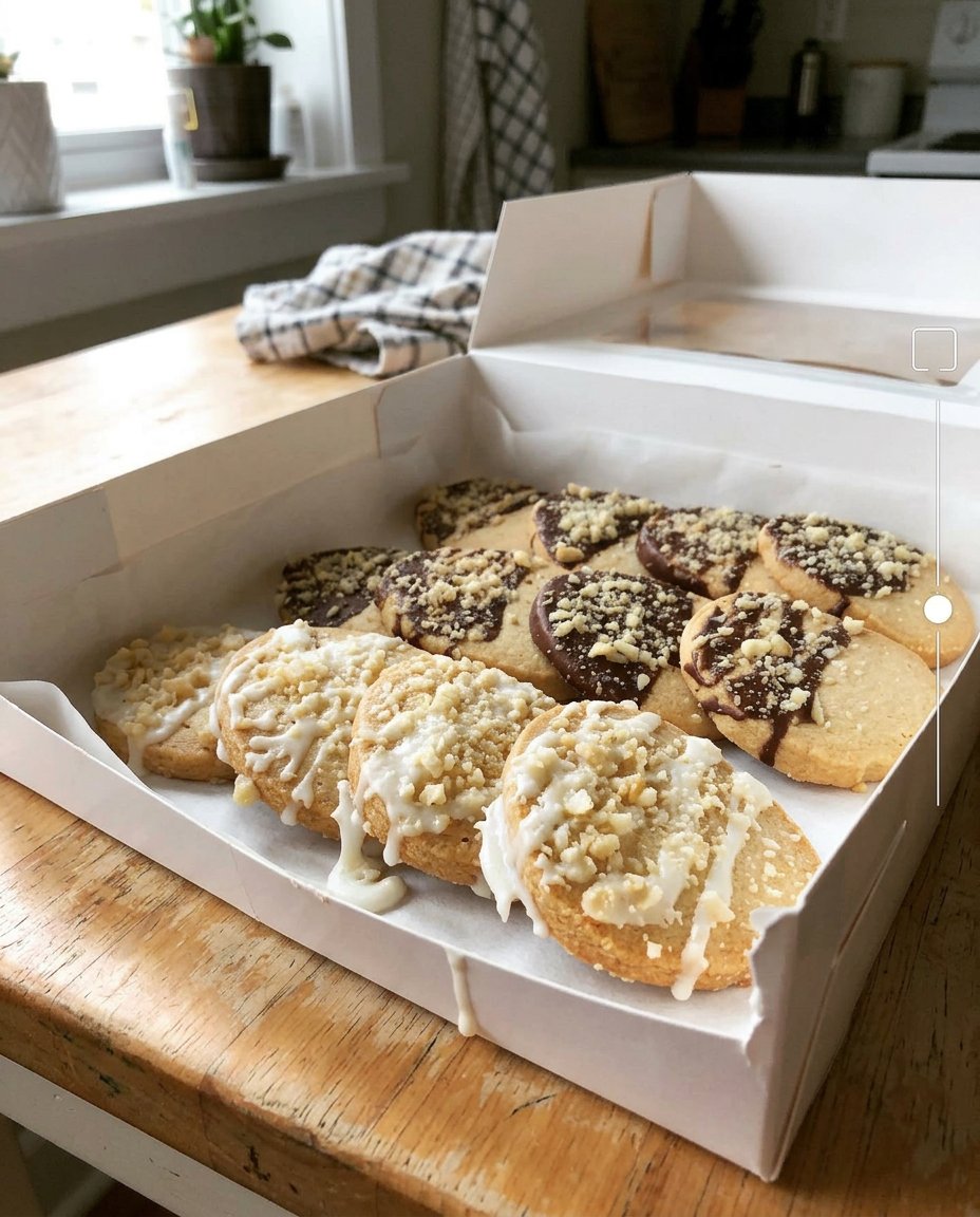 Macadamia shortbread cookies served with a cup of dark coffee