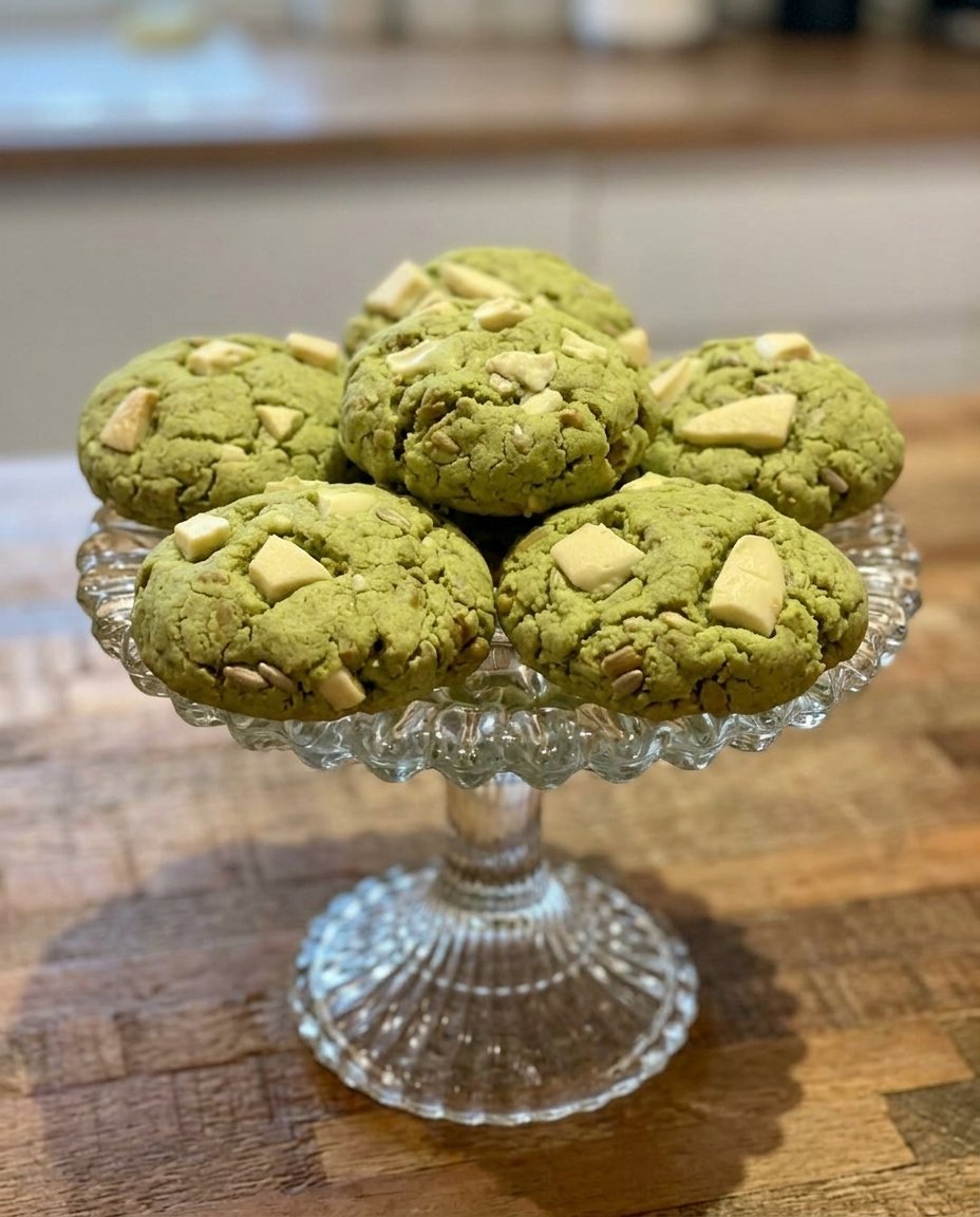 Chopped matcha chocolate chunks on a wooden board