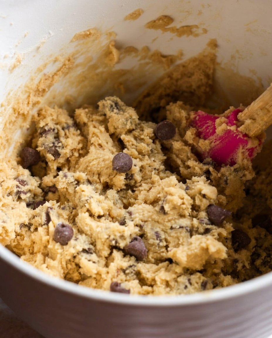 Ingredients for chocolate chip cookies including butter sugars and milk chocolate