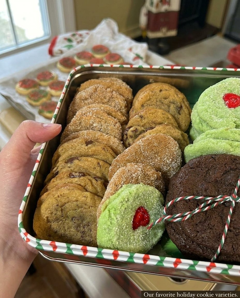 A layered glass jar containing dry ingredients for mini cookies