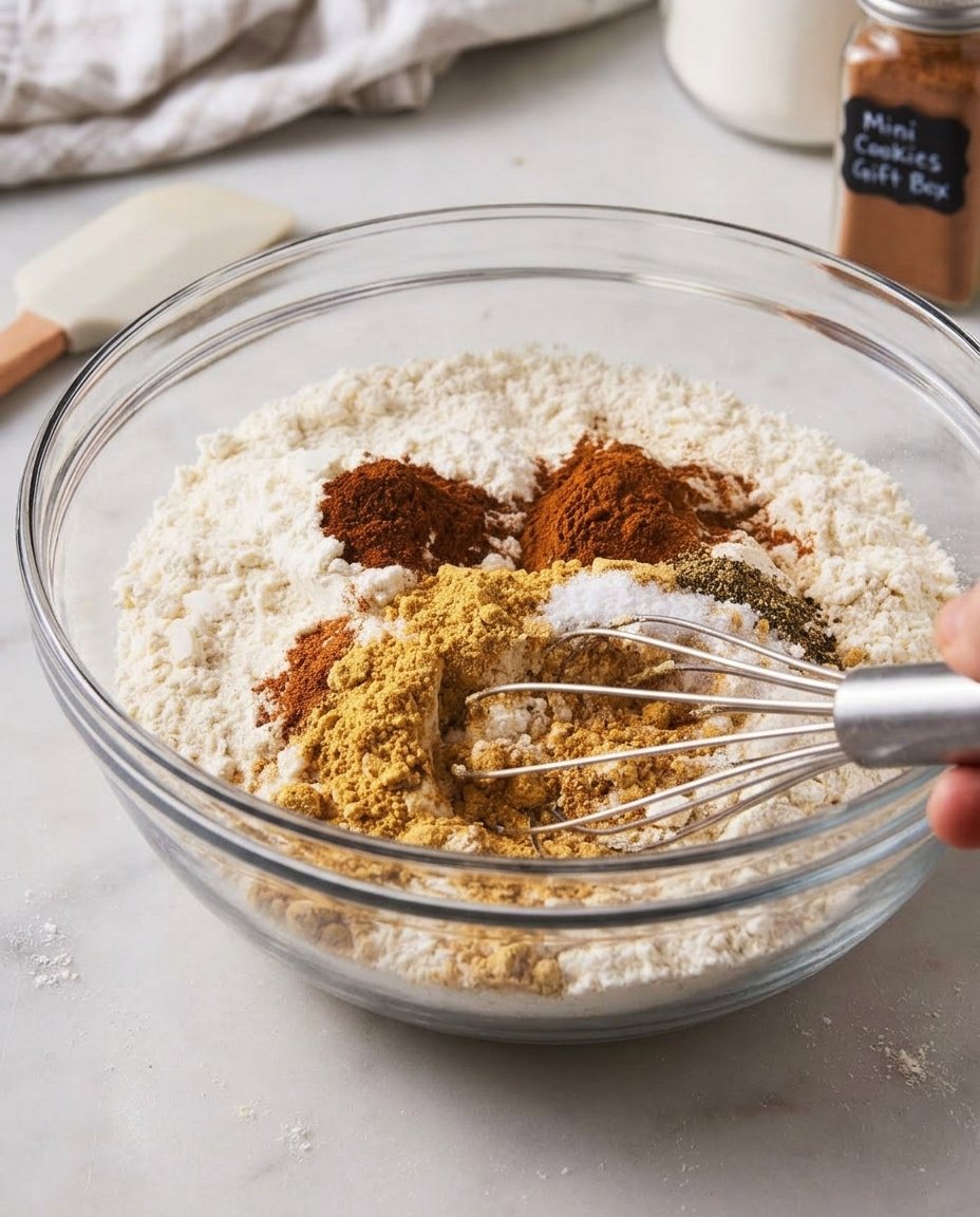 Ingredients for mini cookies including flour sugar and chocolate
