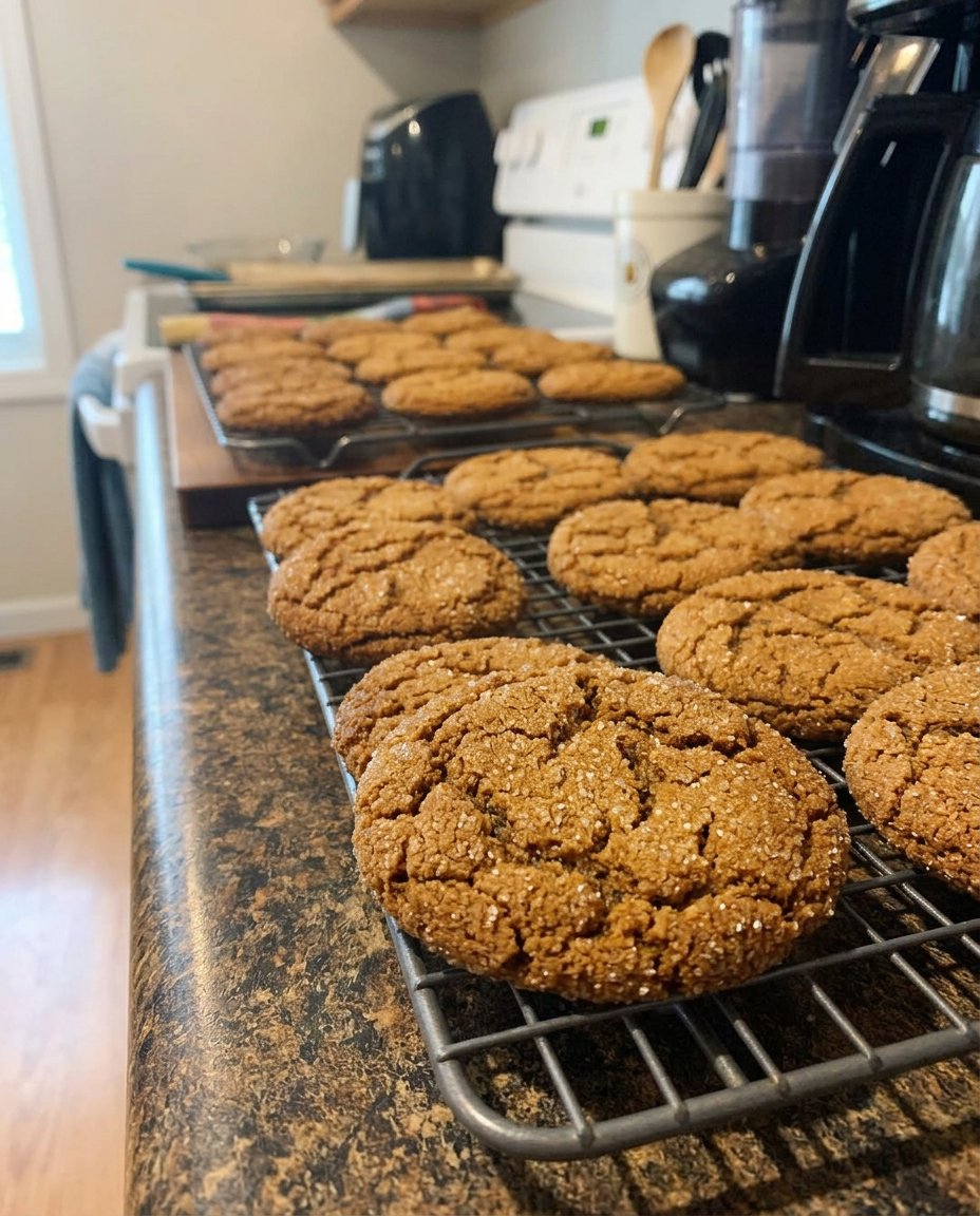 Ingredients for ginger cookies including molasses and a blend of warm spices