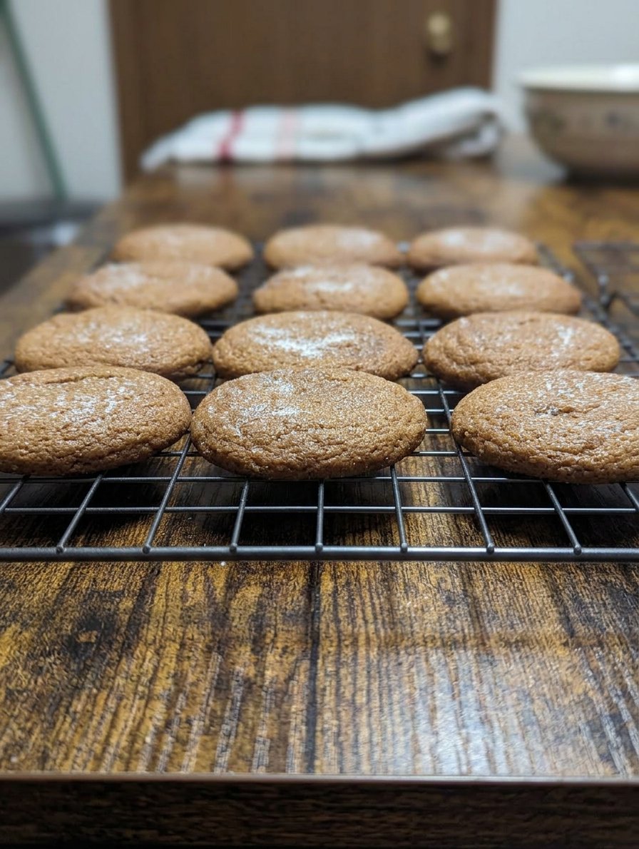 Ingredients for molasses cookies including dark molasses, ginger, and cinnamon