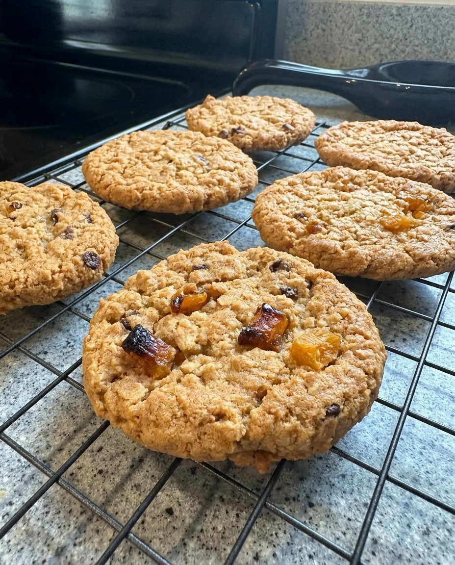 Oatmeal apricot cookies served with a glass of milk