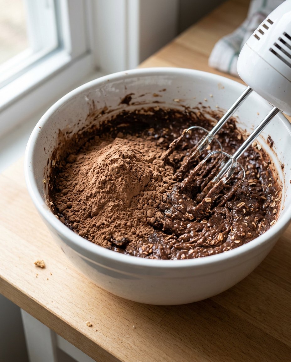 Bowls of quick oats, dark brown sugar, molasses, and spices on a wooden table