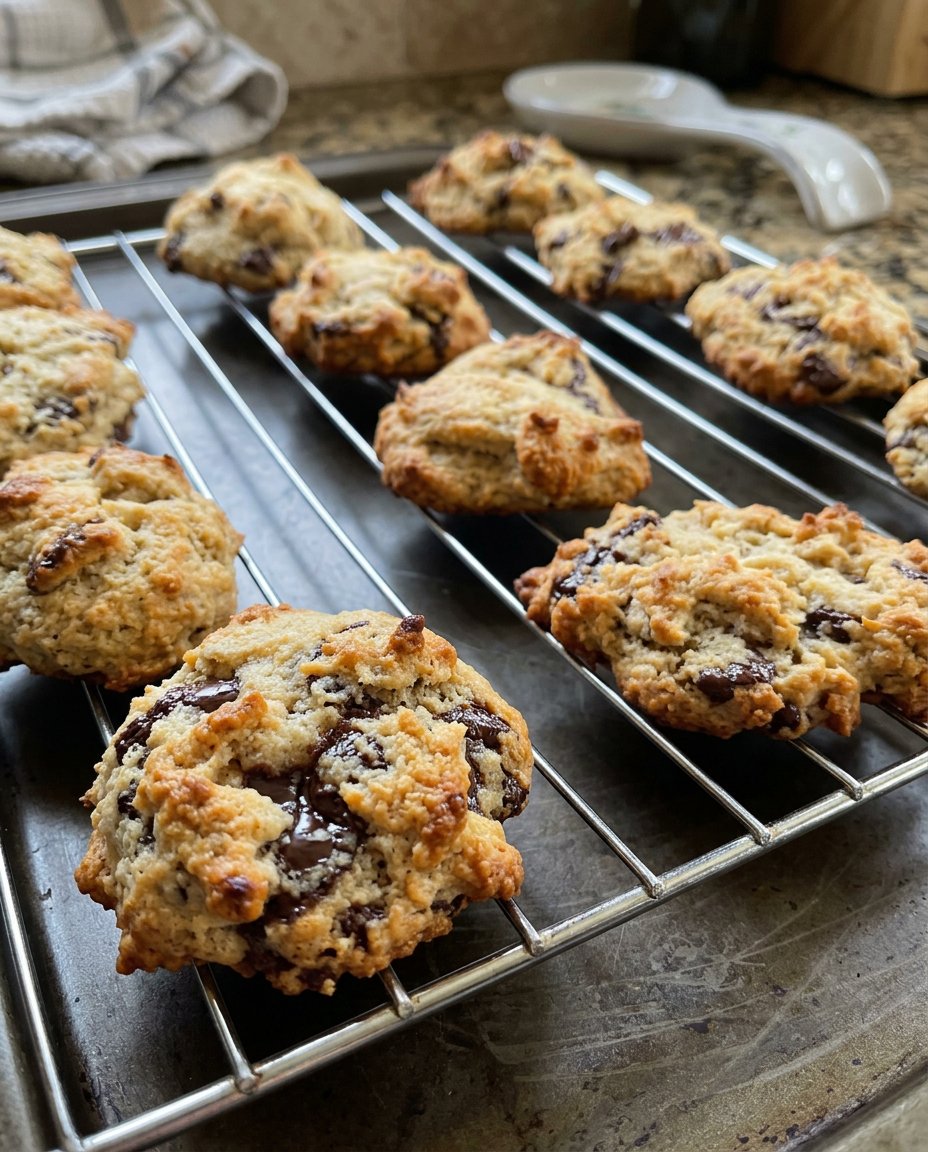 A stack of thick paleo chocolate chip cookies with melted chocolate chunks