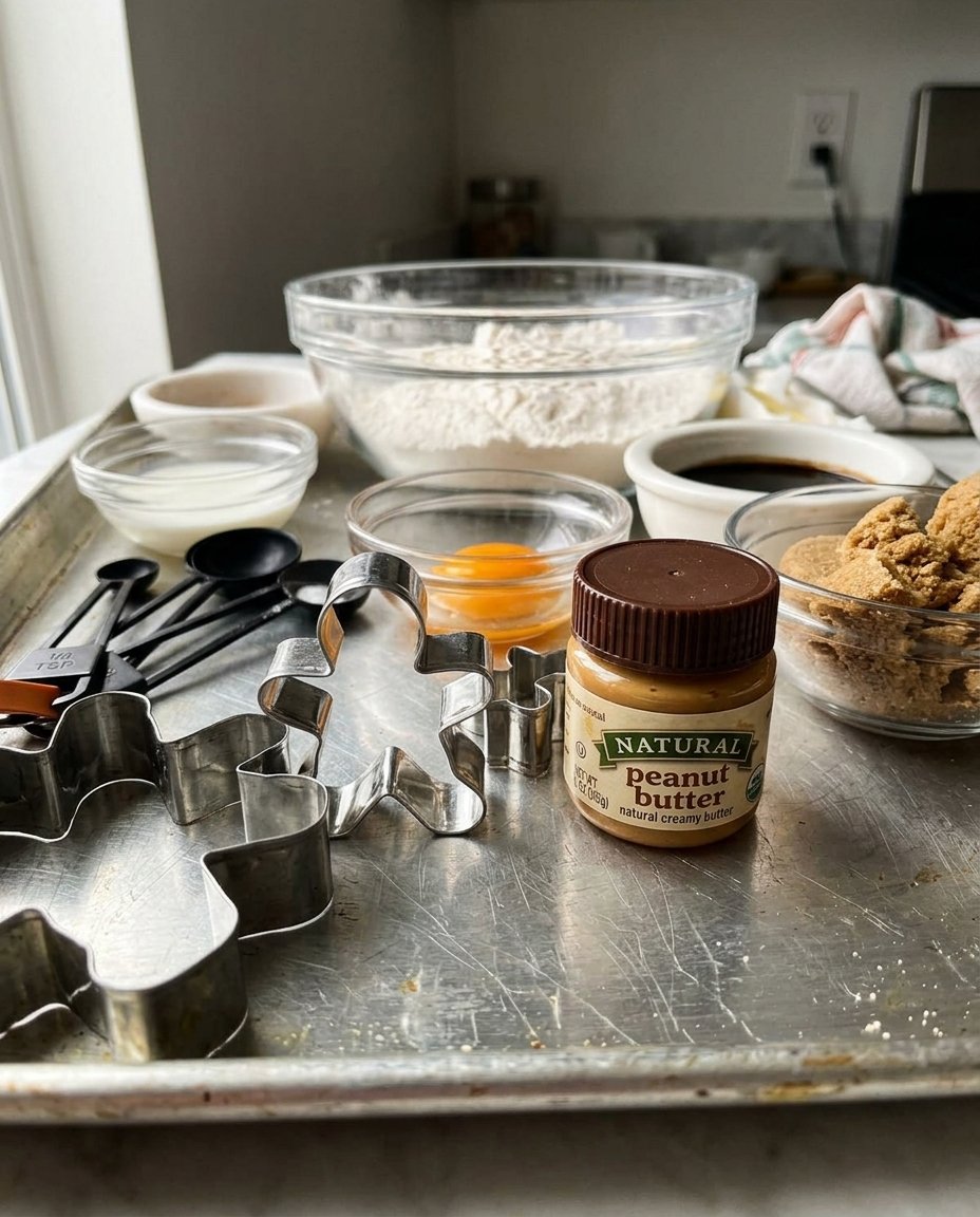 Ingredients for peanut butter cookies including roasted peanuts and rice flour