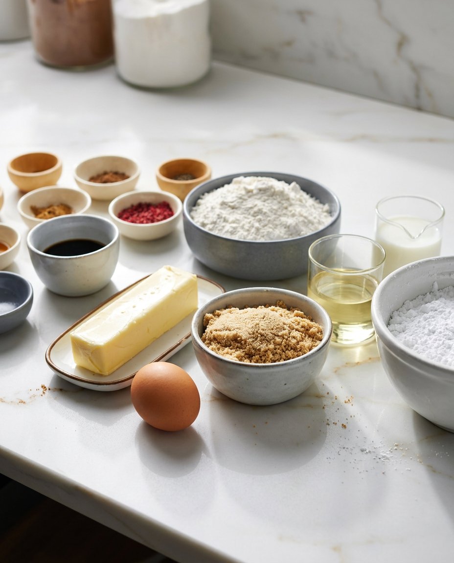 Ingredients for refrigerator cookies including pecans and brown sugar