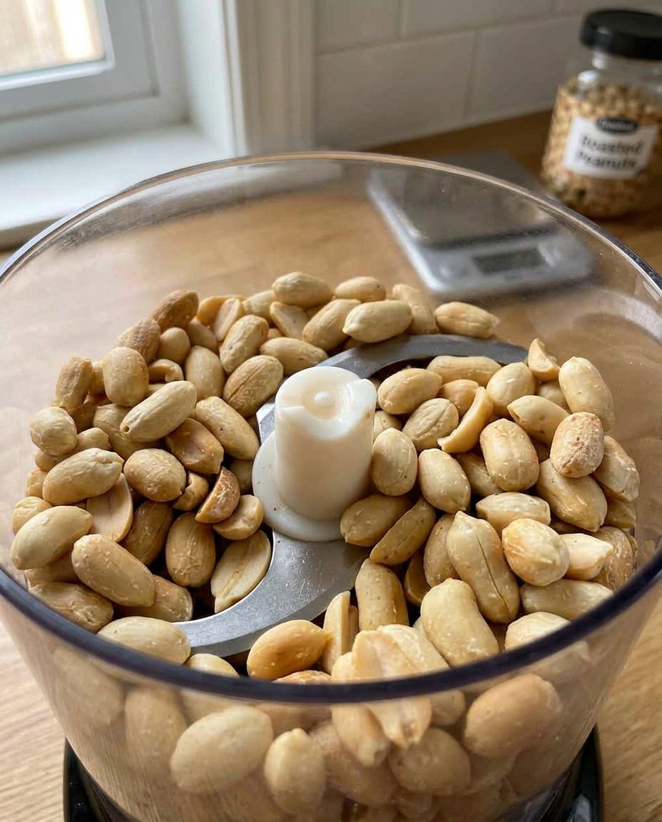A bowl of roasted unsalted peanuts next to a bottle of peanut oil.