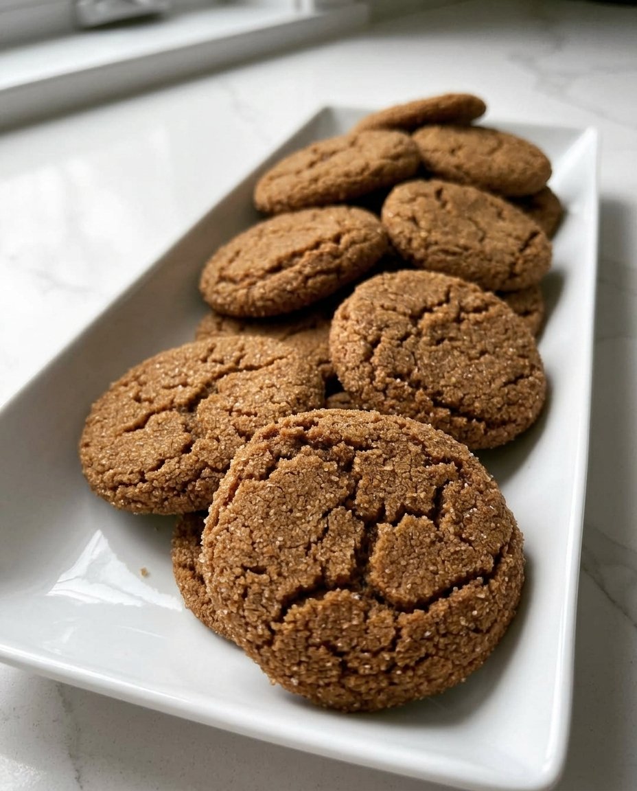 Hands rolling a ball of ginger cookie dough in granulated sugar