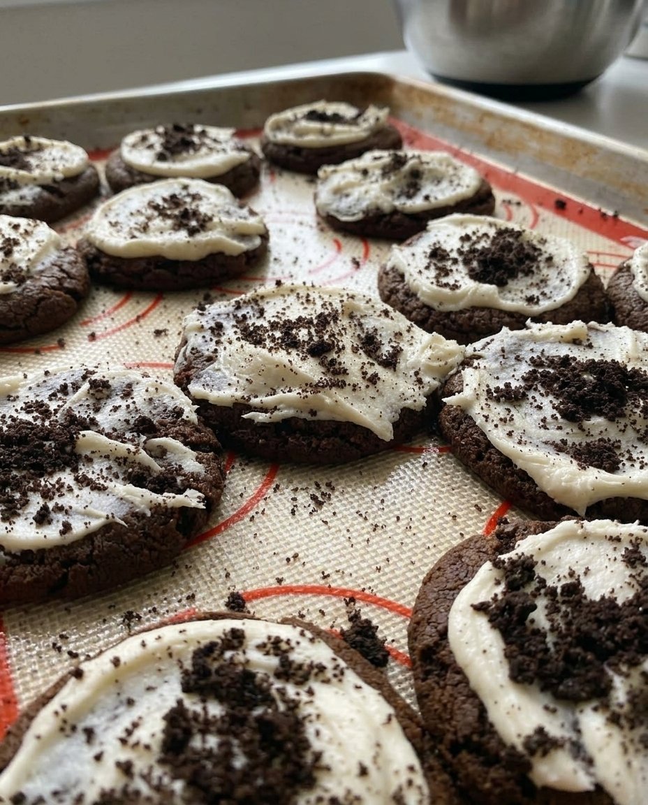A plate of Oreo copycat cookies next to a glass of cold milk
