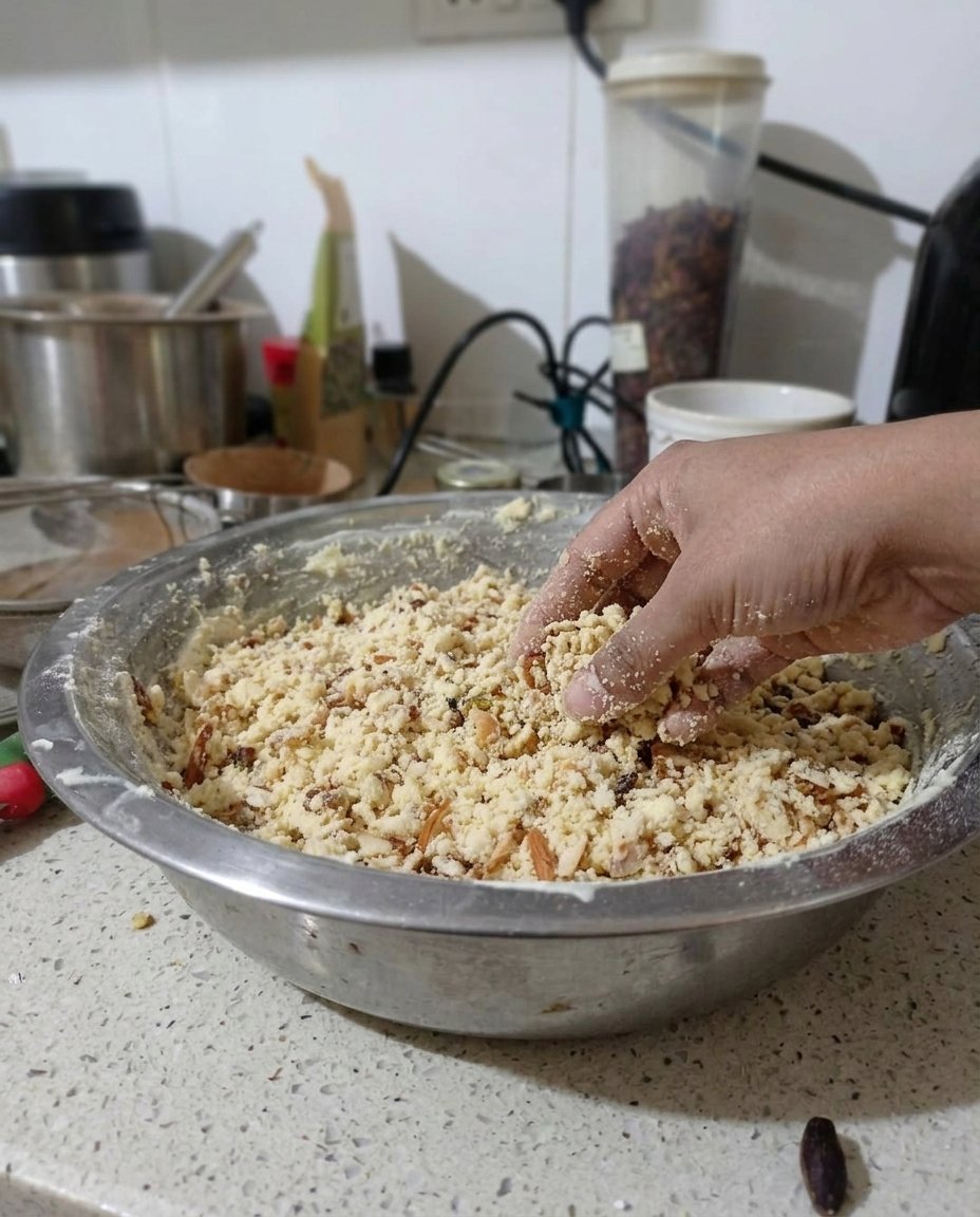 Hands scoring a criss-cross pattern onto raw cookie dough balls.