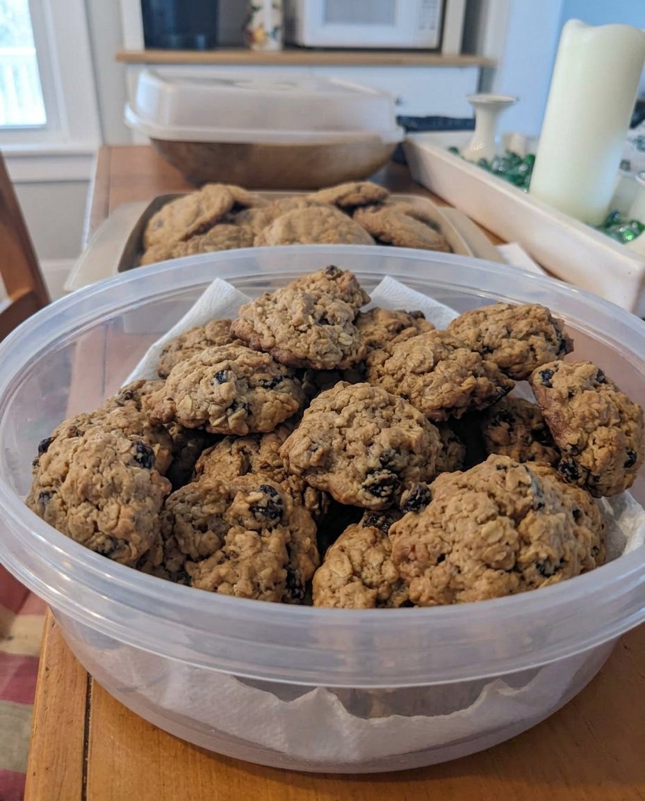 A tray of finished rum raisin cookies coated in sugar and ready to serve.