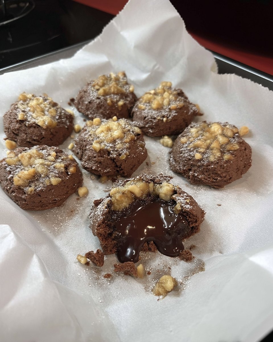 Chocolate hazelnut linzer cookies arranged on a plate next to a glass of milk