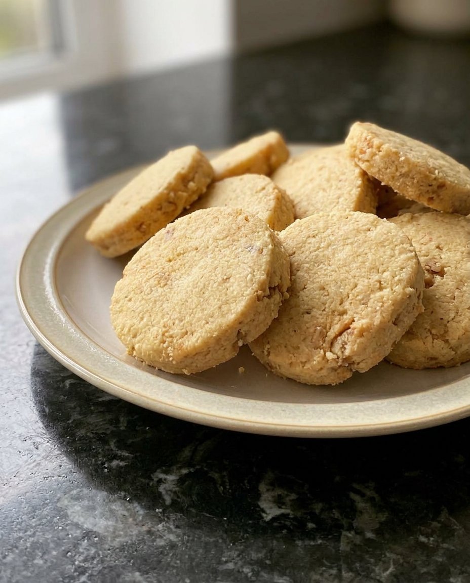 Walnut shortbread cookies served with a cup of tea