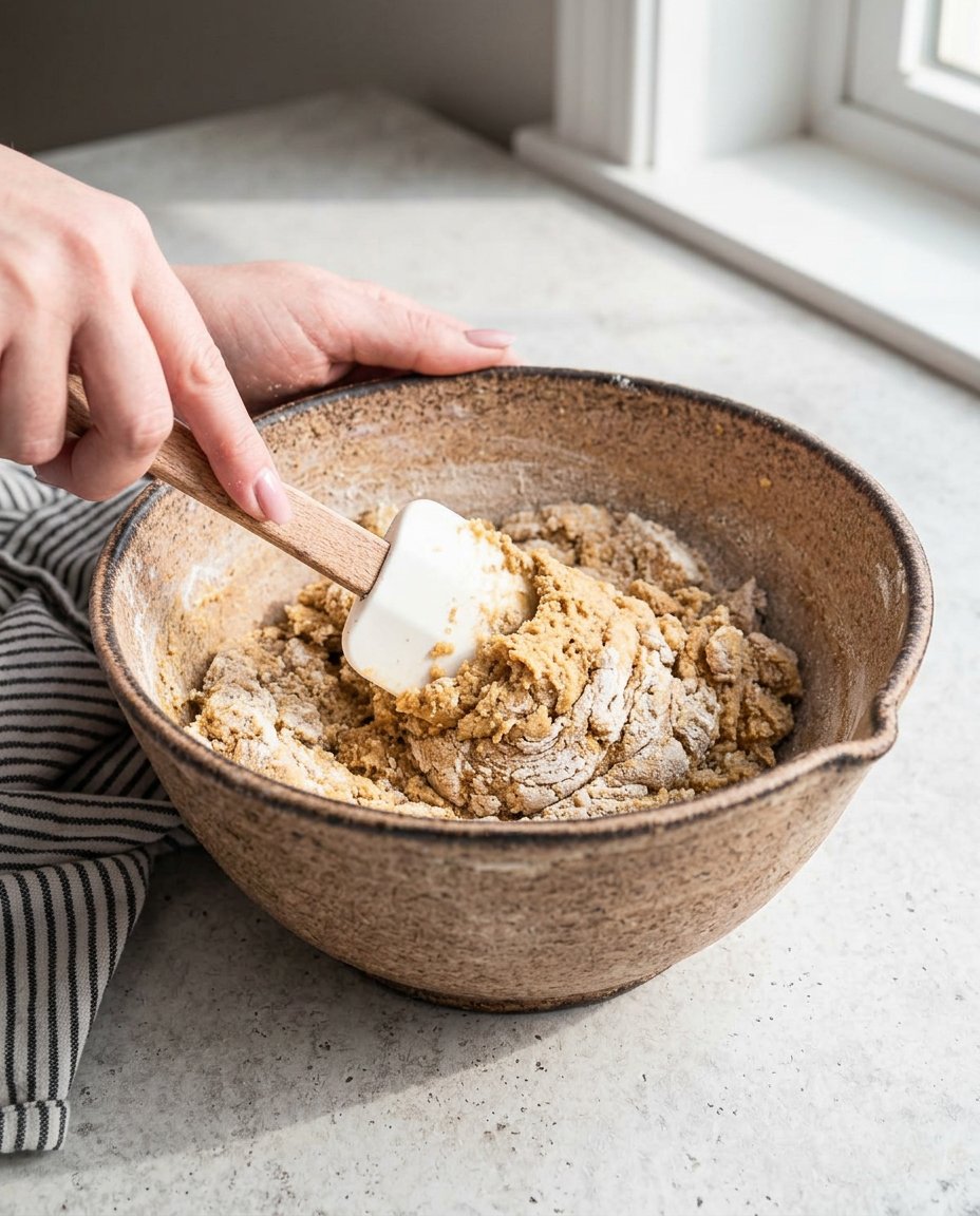 Hand pressing a thumb into a ball of cookie dough rolled in sugar