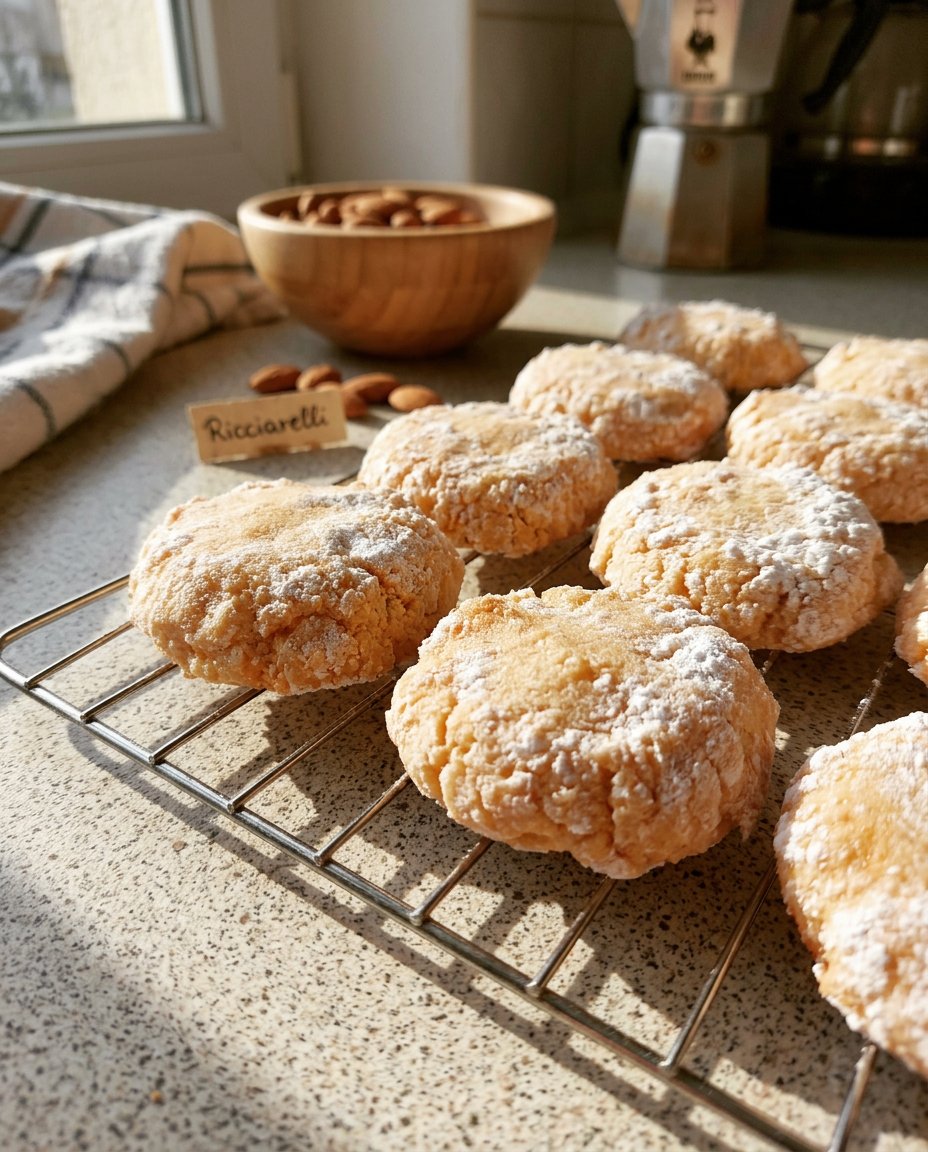 Siena almond ricciarelli cookies with powdered sugar
