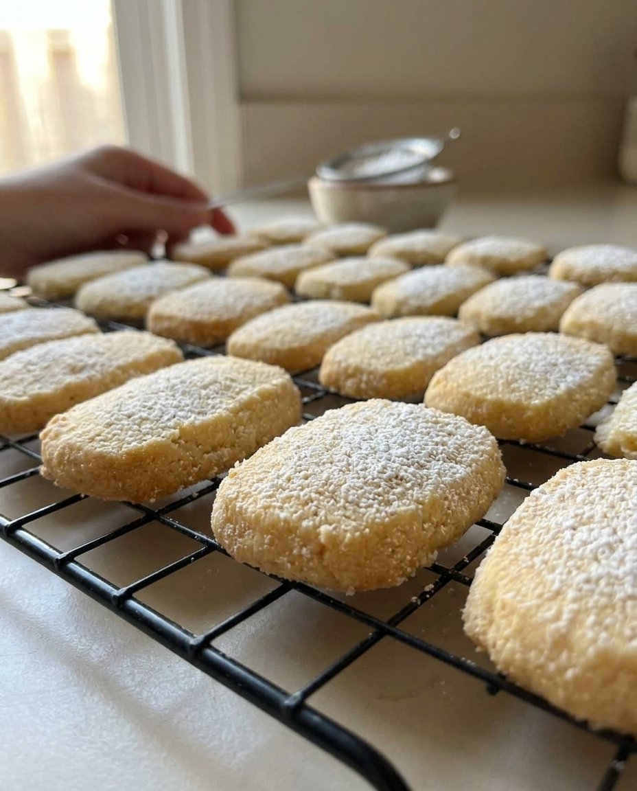Shortbread wedges cooling on a wire rack after being sliced.