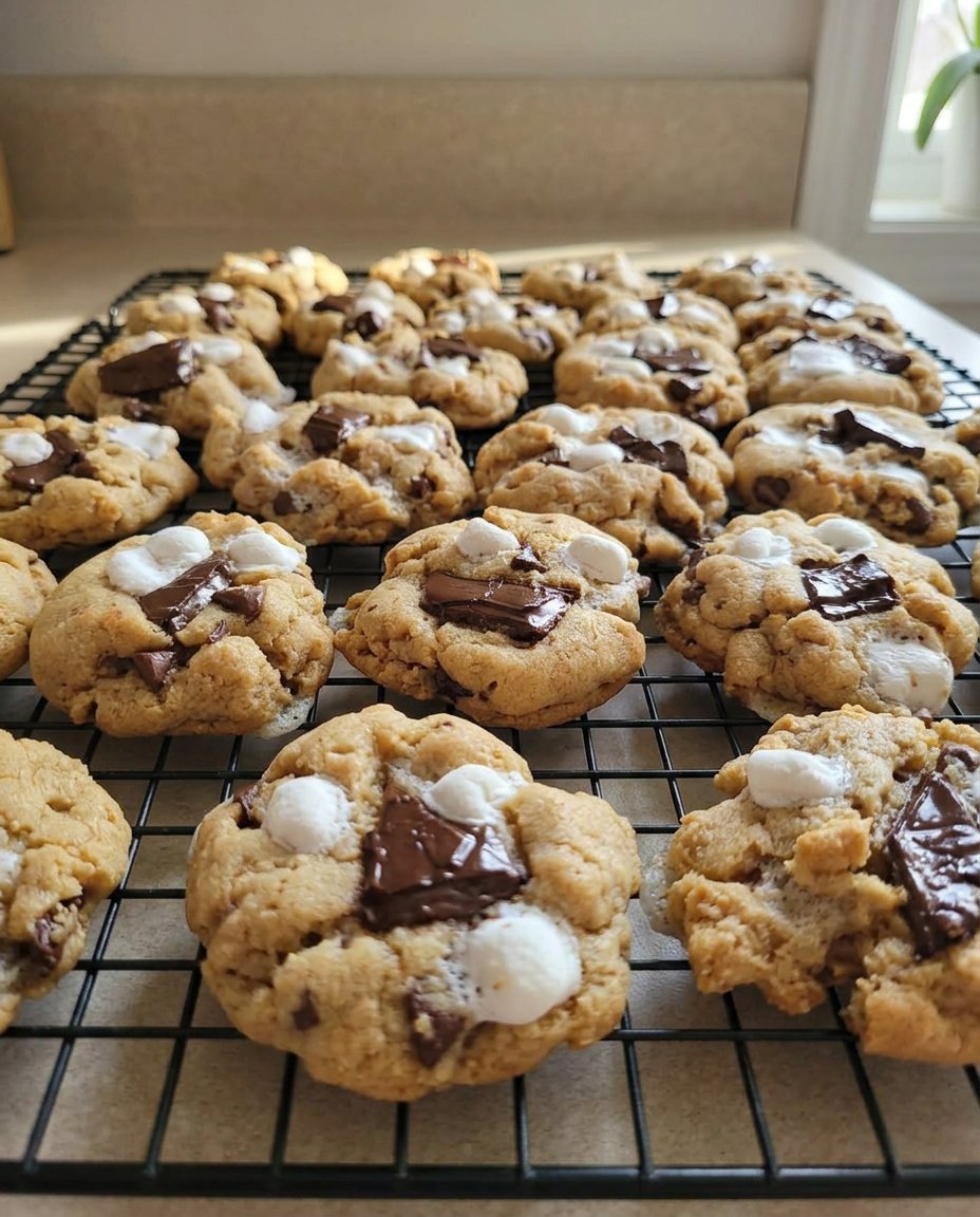 Smore Cookies 2 with a gooey marshmallow center pulled apart
