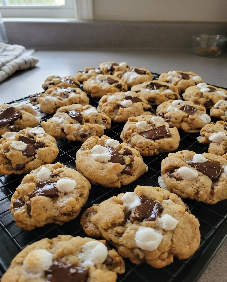 A plate of Smore Cookies 2 served with a cup of tea