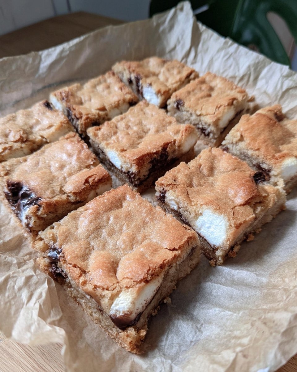 Smore cookies with melted marshmallows and chocolate chunks on a cooling rack