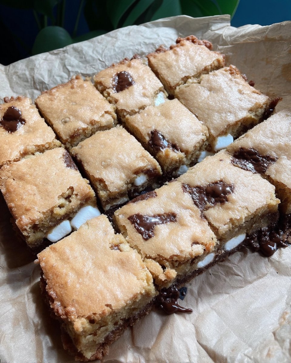 A stack of smore cookies on a white serving plate with milk