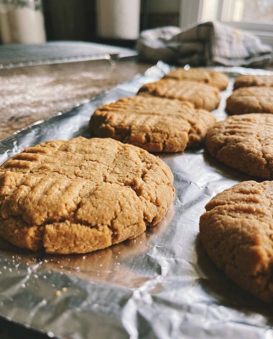 A stack of peanut butter cookies next to a cup of aromatic tea