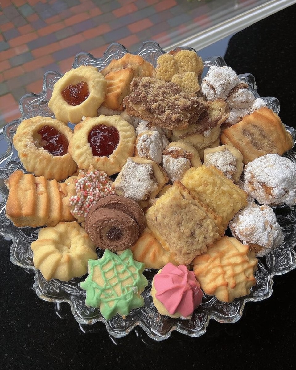 Festive spritz cookies christmas arranged on a holiday platter