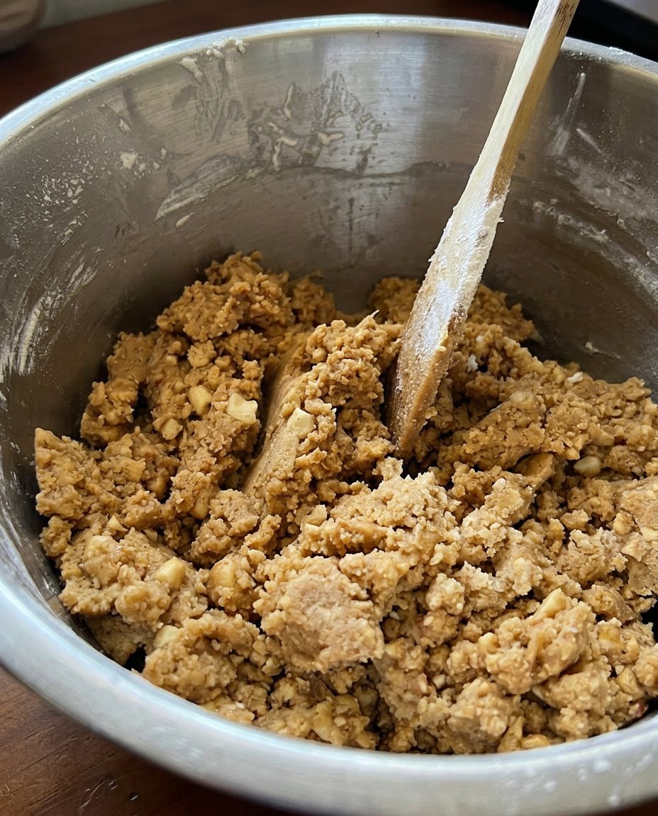 Stirring creamy peanut butter into a pot of chocolate syrup