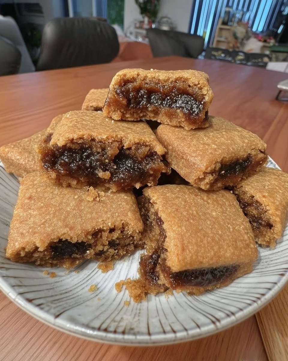 A tray of freshly baked homemade Strawberry Newtons with a jammy center