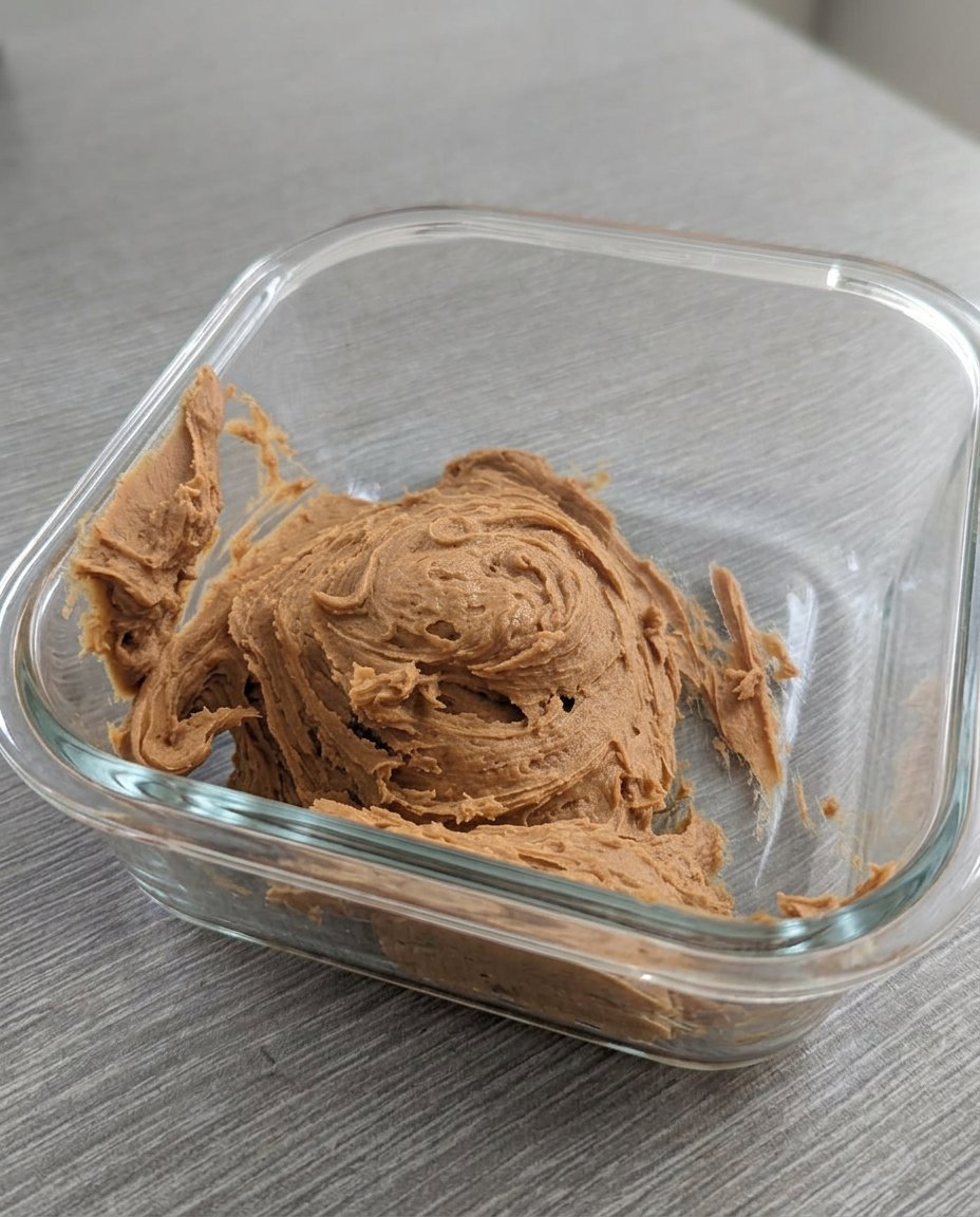 A glass jar filled with creamy sugar free peanut butter on a wooden table.