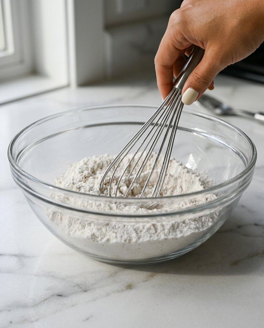 Ingredients for tahini chocolate chip cookies including a bowl of stirred tahini and brown sugar.