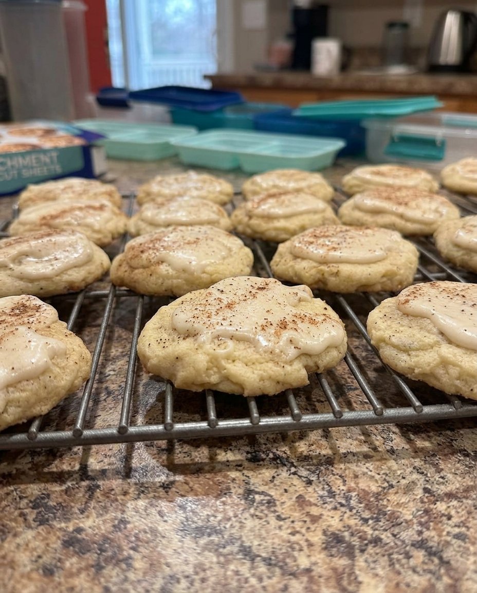 Taylor Swift chai cookies with a spiced glaze on a cooling rack