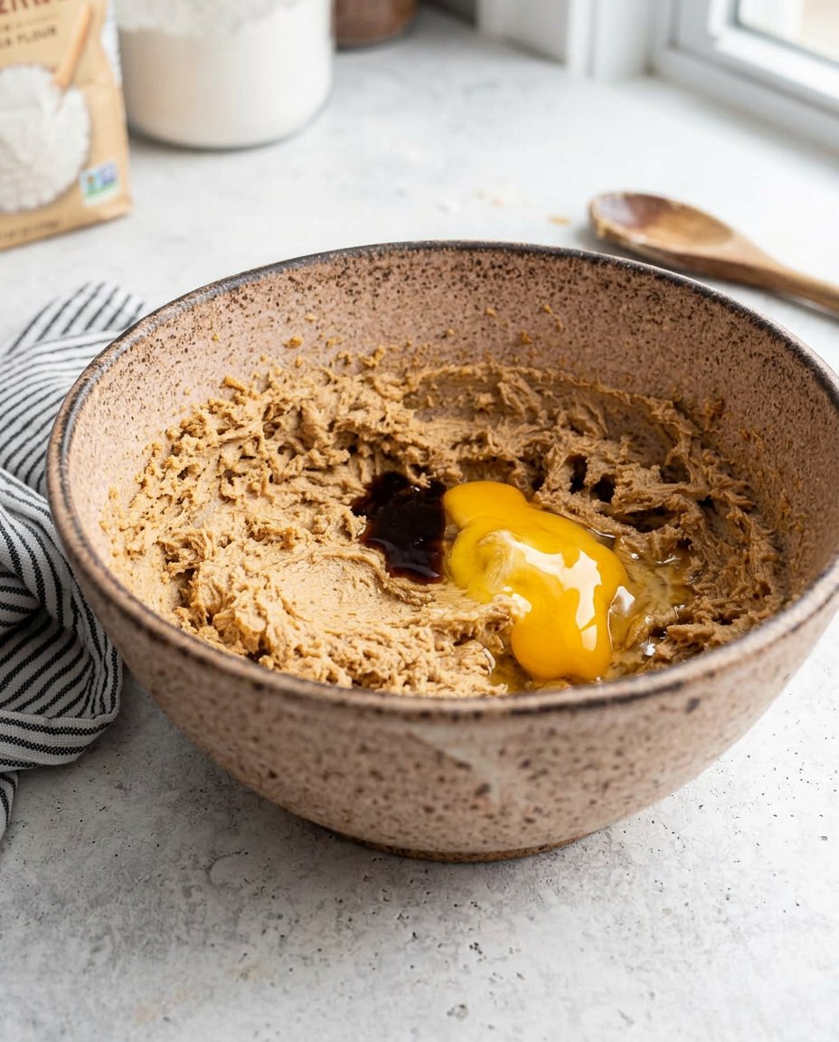 Ingredients for thumbprint cookies including butter, powdered sugar, flour, and jam