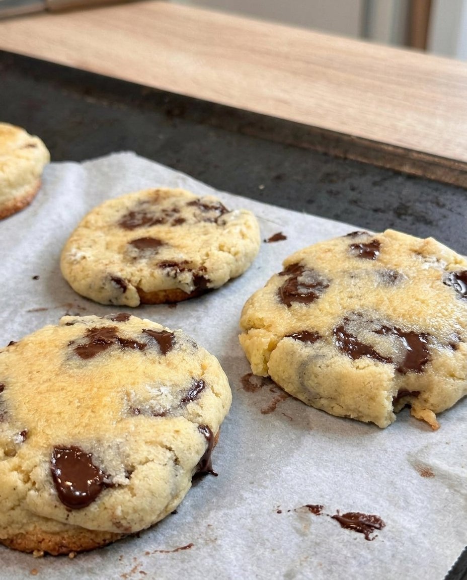 Two peanut butter crumble cookies served with a glass of milk