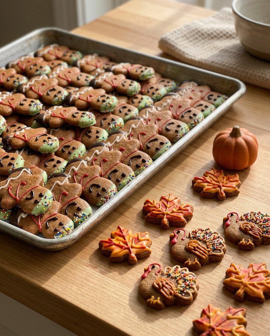 Baked Thanksgiving cookies with a sprinkle of sea salt
