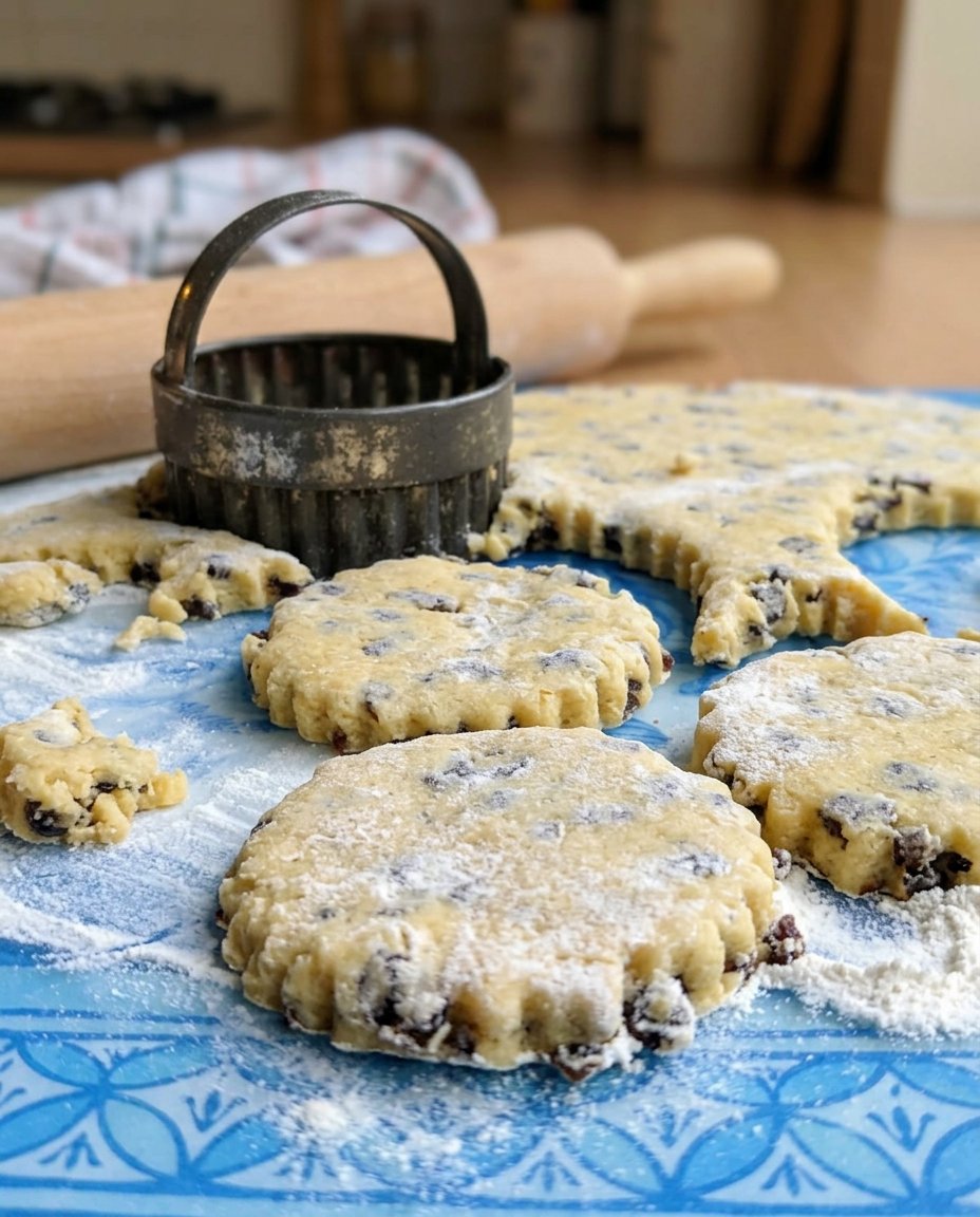 Welsh cakes browning in a buttered skillet
