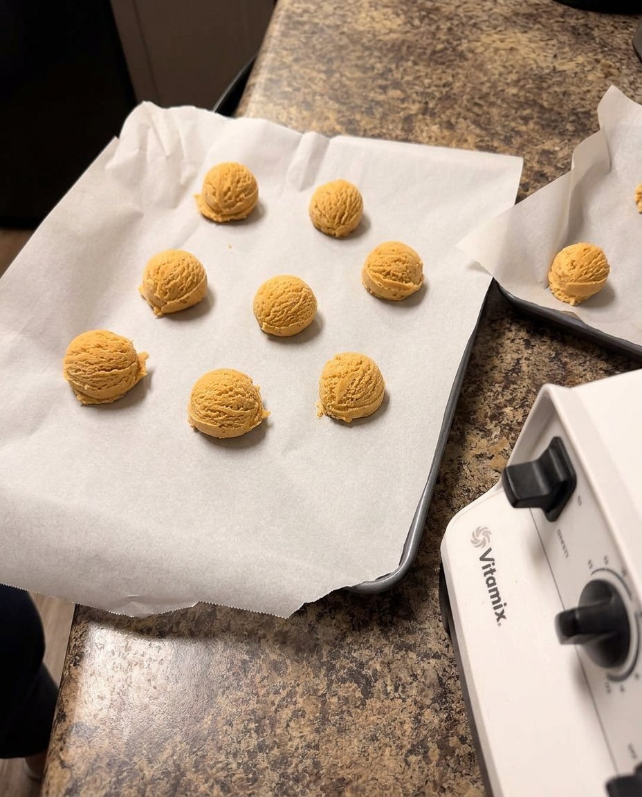 Creamy peanut butter, a bowl of sugar, and one fresh egg on a wooden counter